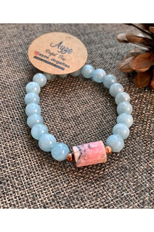 Certified Aquamarine and Rodonite Bracelet
