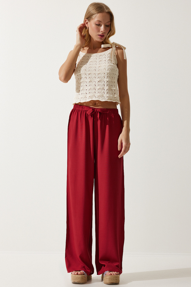Women's Burgundy Summer Viscose Palazzo Trousers EN00610