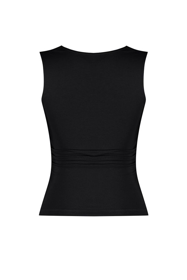 Siyah Düz Kare Yaka Askılı Büzgülü Fitted/Vücuda Oturan Esnek Örme Bluz TWOSS24BZ00400 - 8