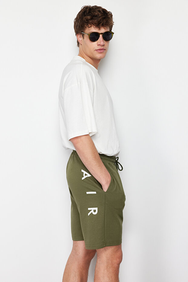 Haki Regular/Normal Kesim Orta Boy Yazı Baskılı Şort TMNSS21SR0377 - 3