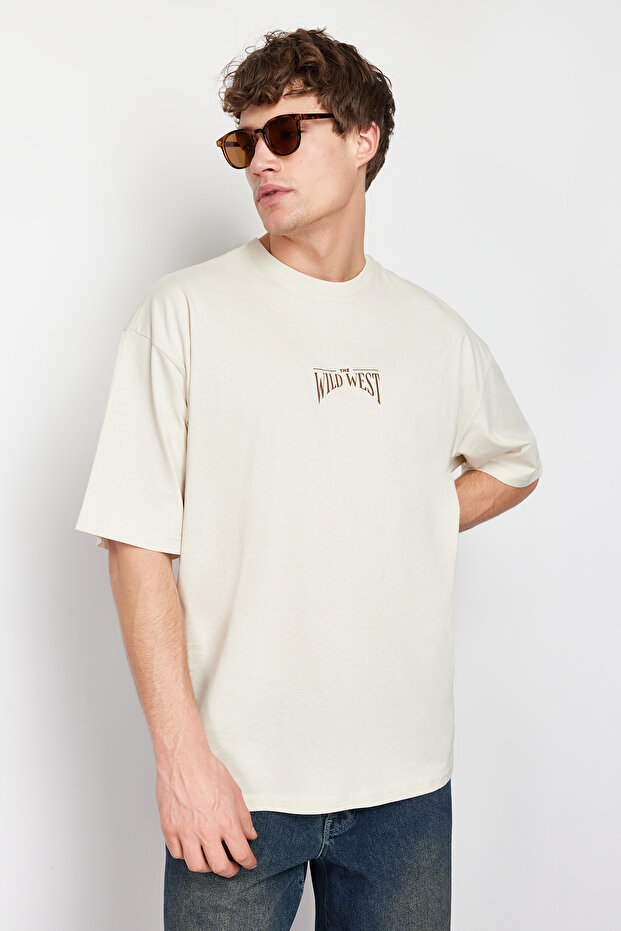 Taş Oversize/Geniş Kesim %100 Pamuklu Sırt Baskılı T-Shirt TMNSS24TS00003 - 3