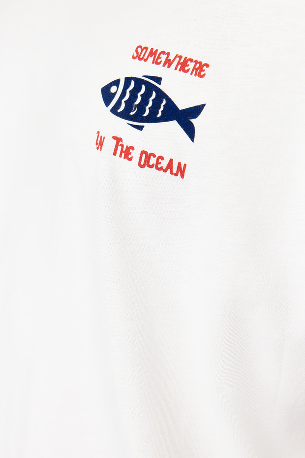 Ekru Oversize/Geniş Kesim %100 T-Shirt TMNSS22TS0318 - 9
