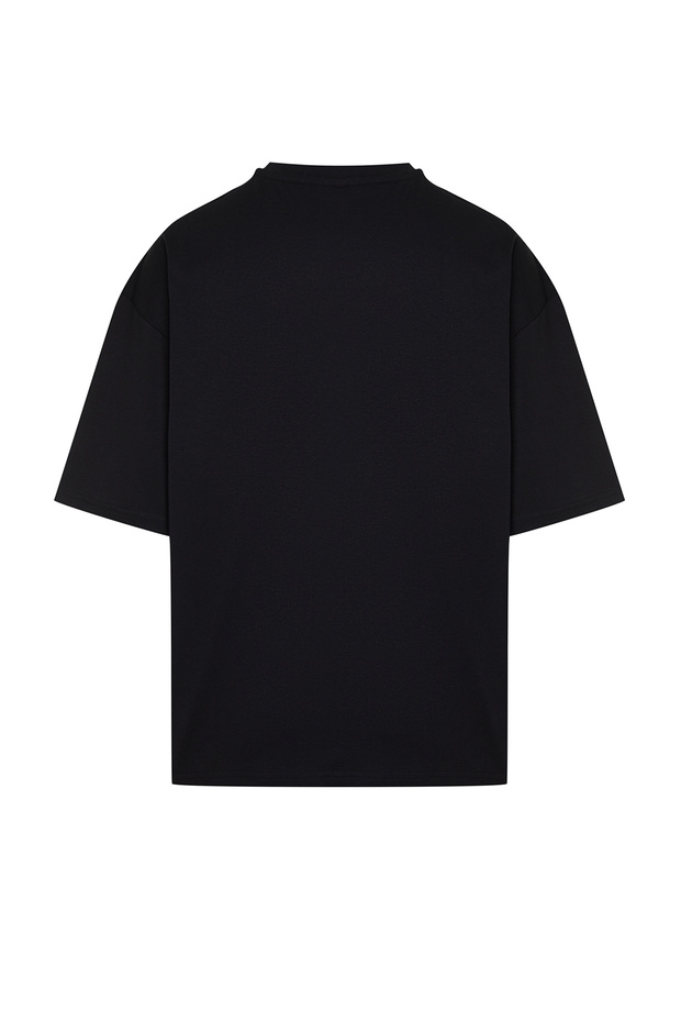 Siyah Oversize/Geniş Kesim %100 Pamuklu Kadife Doku Baskılı T-Shirt TMNSS22TS0318 - 10
