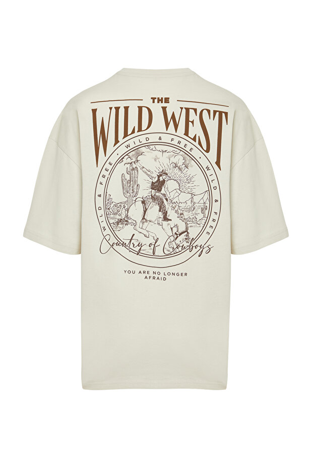 Taş Oversize/Geniş Kesim %100 Pamuklu Sırt Baskılı T-Shirt TMNSS24TS00003 - 7