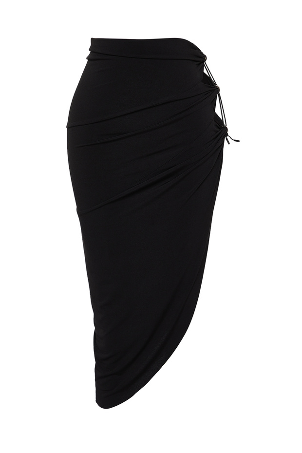 Siyah Örme Cut Out Detaylı Plaj Mini Pareo TBESS24PR00014 - 7