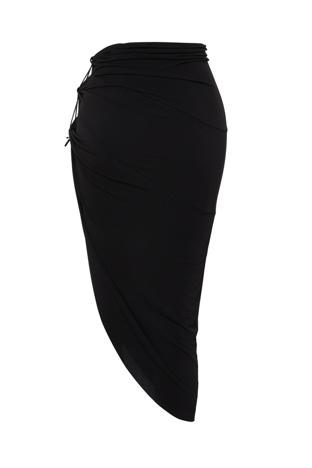 Siyah Örme Cut Out Detaylı Plaj Mini Pareo TBESS24PR00014 - 8