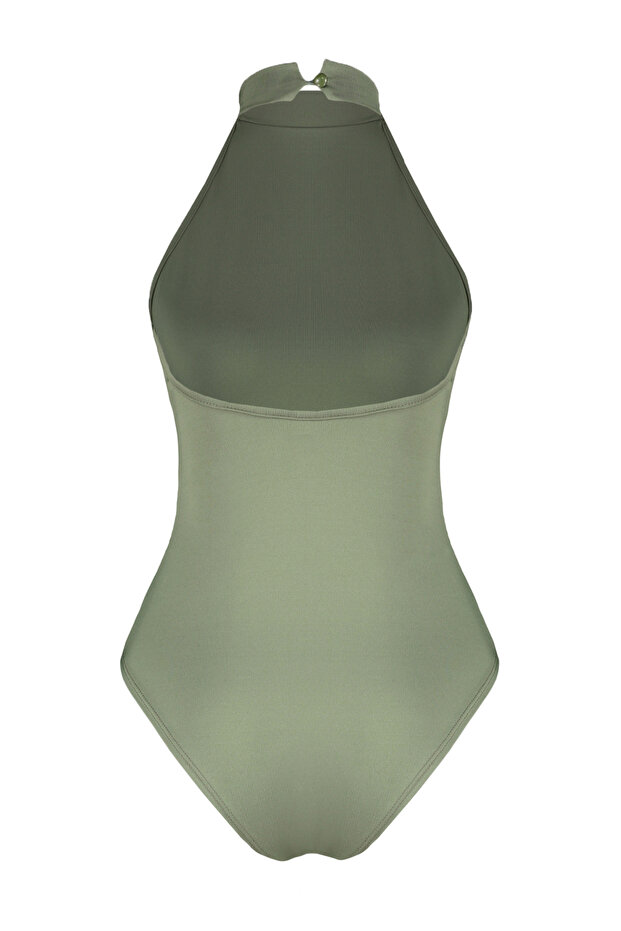 Açık Haki Dik Yaka Sırt Dekolteli Esnek Alttan Çıtçıtlı Örme Body TWOSS23BD00037 - 7