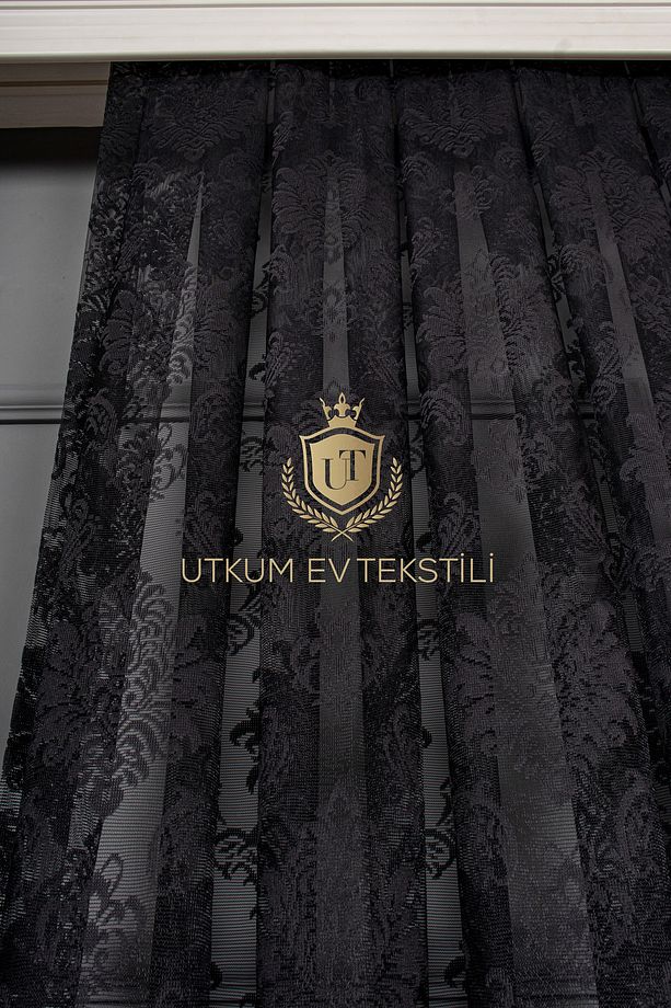 Siyah Örme Tül Perde Damask Desen 1012 1/2 Seyrek Pile - 4