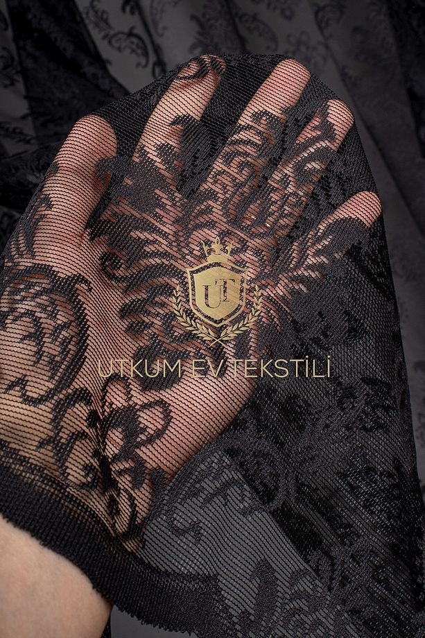 Siyah Örme Tül Perde Damask Desen 1012 1/2 Seyrek Pile - 2