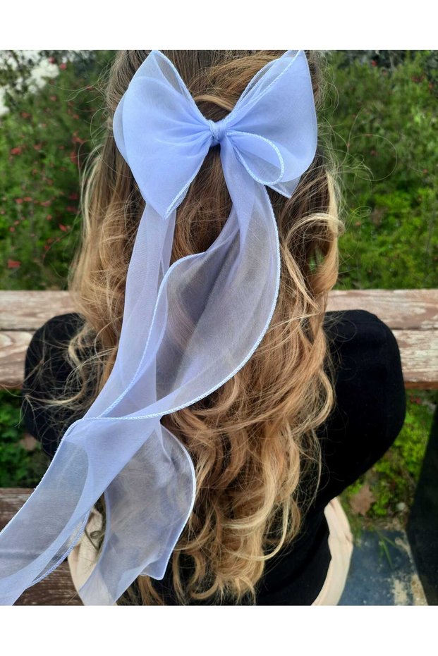 Women's Long Tulle Lila Bowknot Buckle with Curled Ribbon and Clip-On Buckle