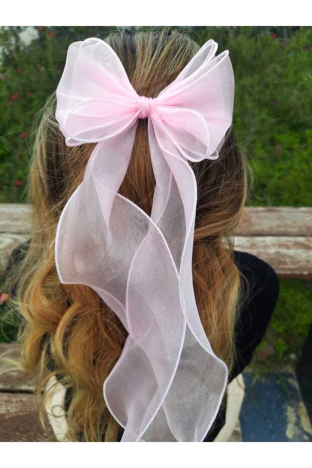 Women's Long Tulle Candy Pink Bowknot Buckle with Curly Ribbon and Clip