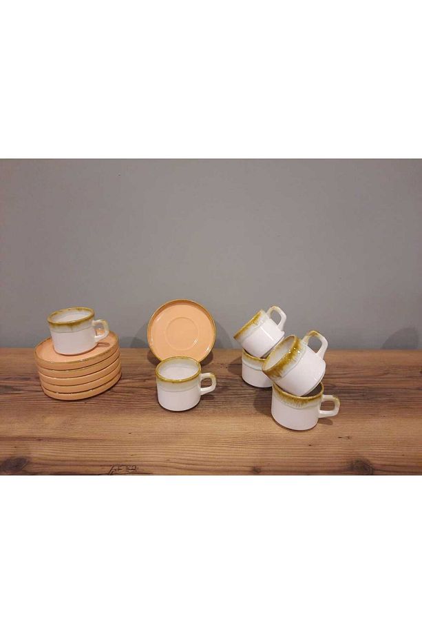 KERAMİKA 12 PARÇA 6 KİŞİLİK ÇAY FİNCAN TAKIMI STACKABLE - 4