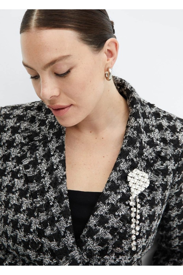 Tüvit Broşlu Blazer Ceket - 5