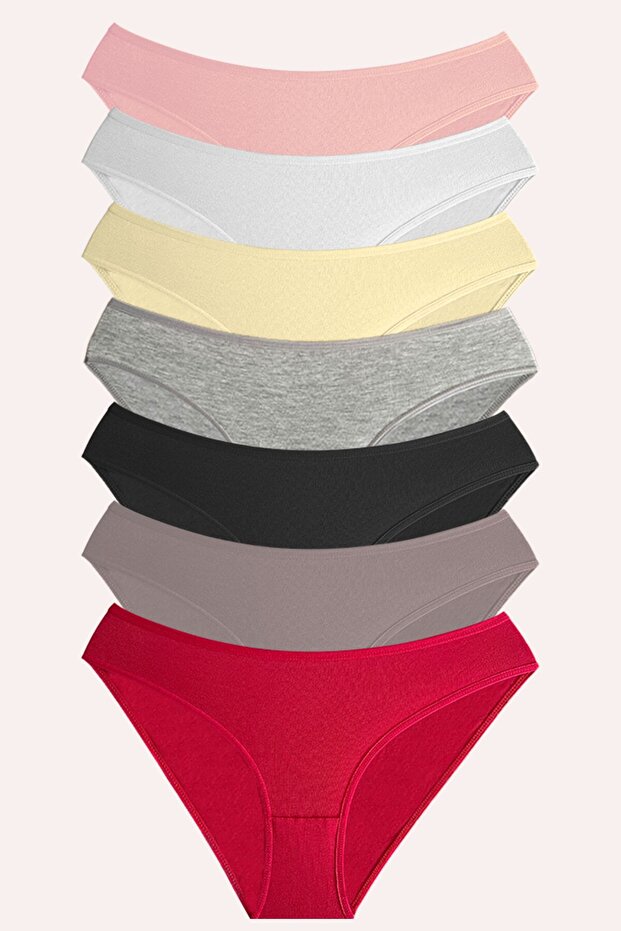 1432 Düz Renk Basic Bikini Model 7'li Kadın Külot Paketi - 1
