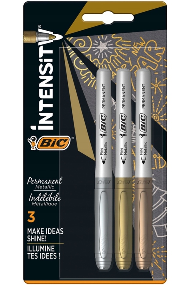 BIC944033 INTENSITY PERMANENT MARKER GOLD SILVER BRONZE 3-PIECE BLISTER