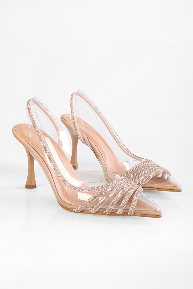Női Junie Ten átlátszó bordás ékszeres sarkú cipő - 1