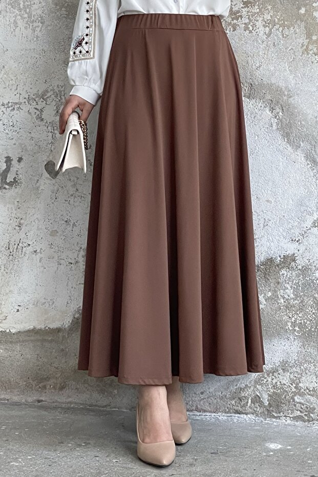 Scuba-Rock mit elastischer Taille - Hellbraun - 1