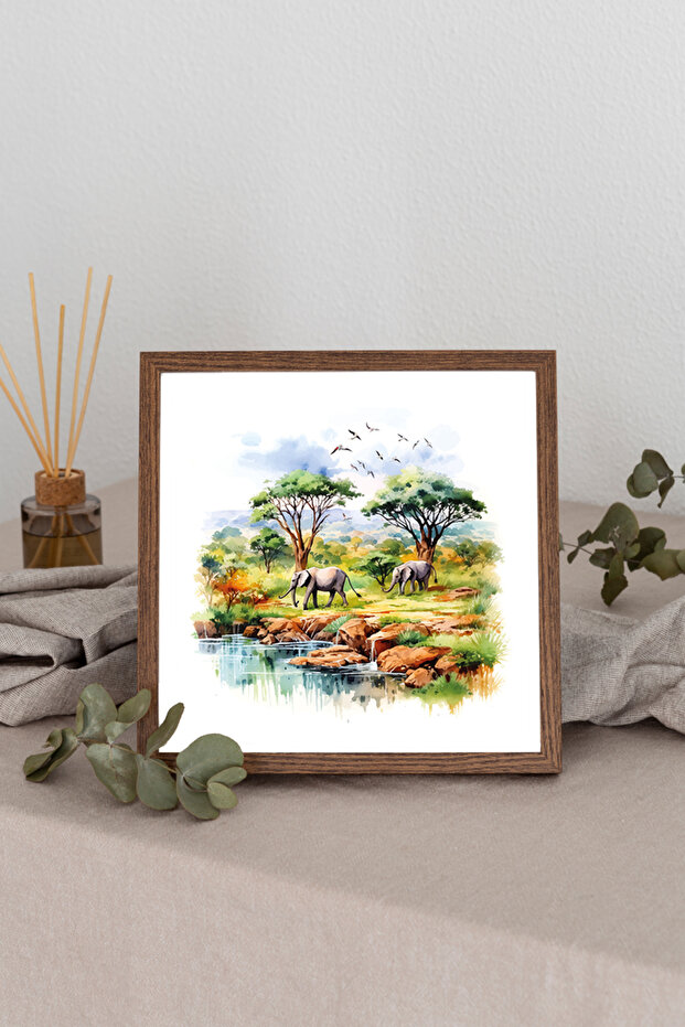 Wooden Framed Square Painting Elephant