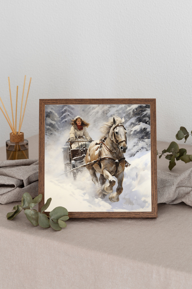 Wooden Framed Painting Set Running Horse