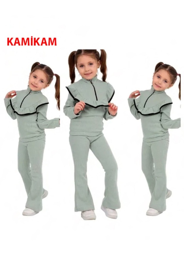 GIRLS' HALF-ZIP RUFFLED SET WITH SHARDON FABRIC (SLIM FIT, WE RECOMMEND ORDERING ONE SIZE LARGER)