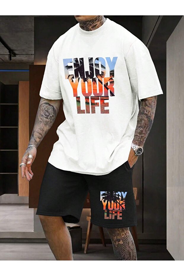 Men's Printed Crew Neck Oversize T-shirt & Shorts Top and Bottom Set