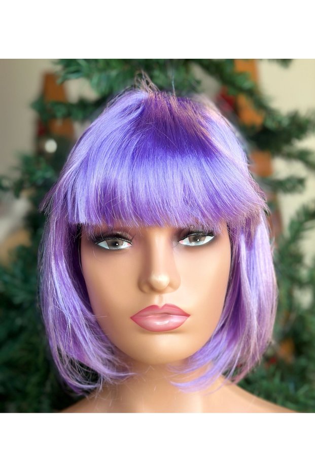 Party birthday costume barbie mermaid show wig adjustable blunt wig hair lilac purple