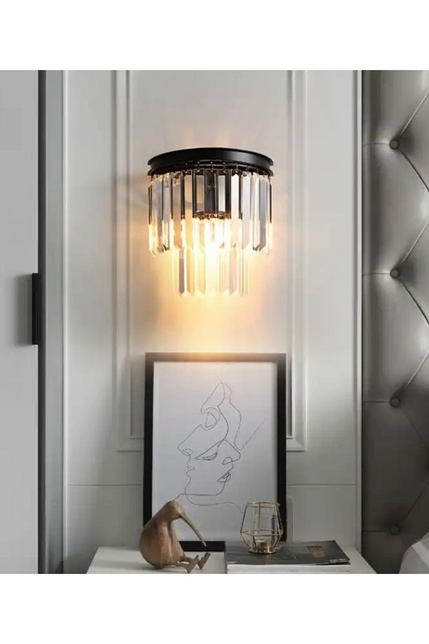 Modern Pilli Aplik Power Ledli Duvar Aplik K9 Kristal Taşlı Pil İle Çalışır - 1