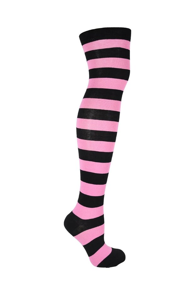 Women's Pink Black Striped Quality Cotton Knee High Socks