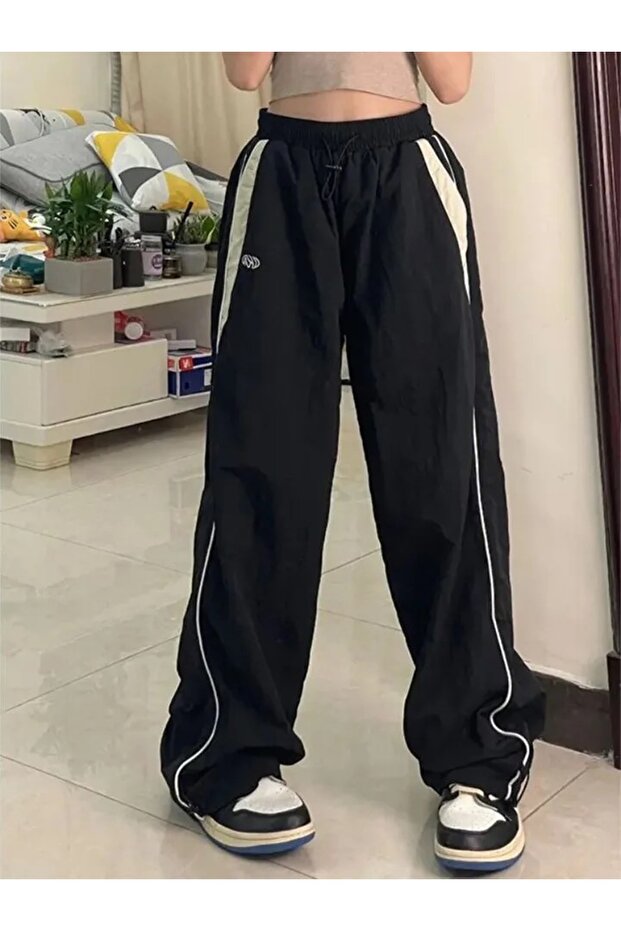 Parachute Fabric Black Jogger Sweatpants Trousers