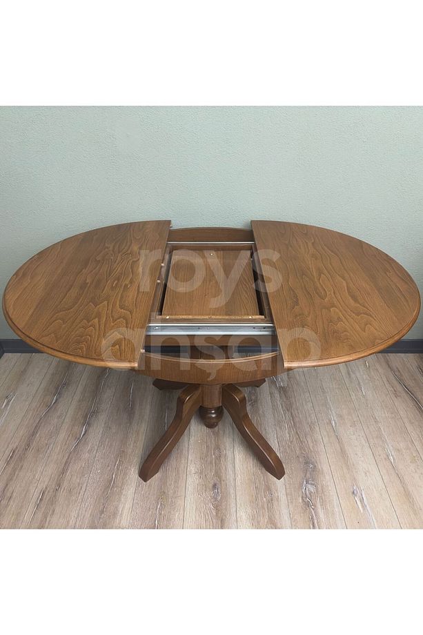Roys Ahşap 120 Cm Açık Ceviz Yuvarlak İlaveli Baba Ayak Yemek Masası - 4
