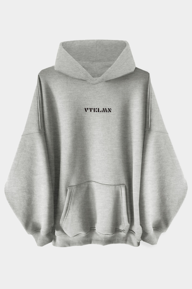 Gray Melange Oversize Hooded Hoodie Sweatshirt