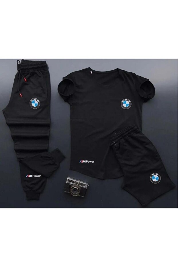 Bmw Printed T-shirt Sweatpants Shorts Combination Set of 3
