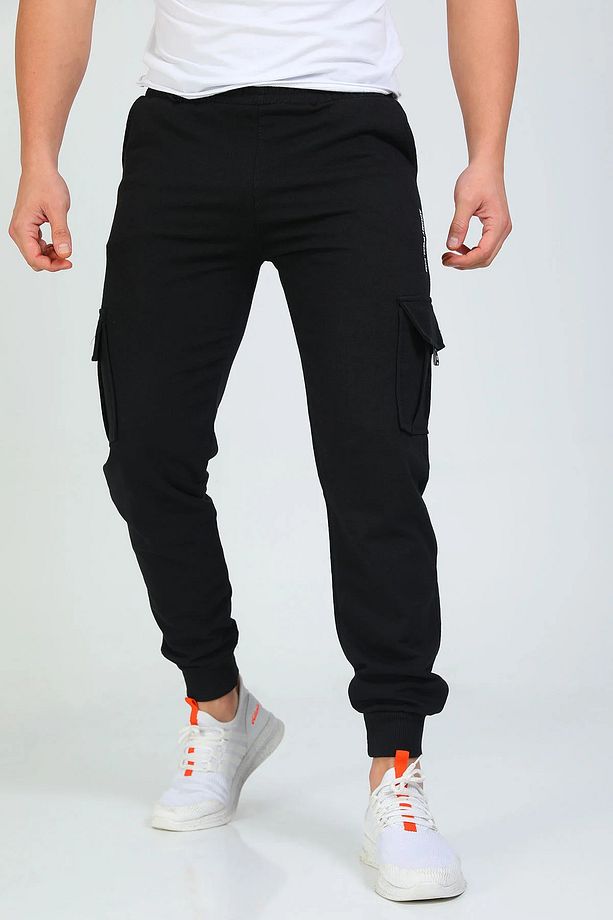 Unisex Siyah Komando Cep Baskılı Jogger - 3