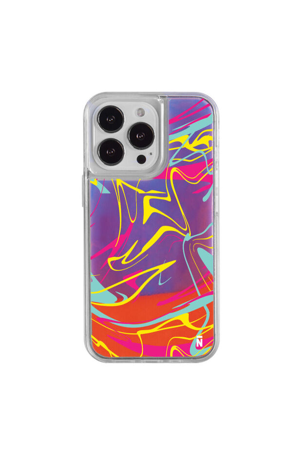 حافظة هاتف ديناميكية لهاتف iPhone 13 Pro Max بتصميم تجريدي باللون البنفسجي النيون