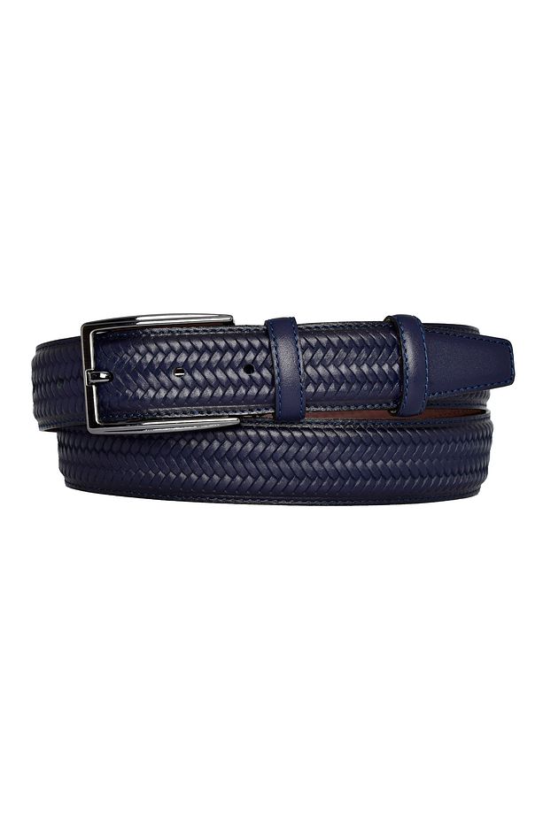 %100 Hakiki Deri, Örgü Baskılı Lacivert Dikişli Klasik, Kumaş Pantolon Kemeri 3.5 Cm_Dikisli.Örgülü - 1