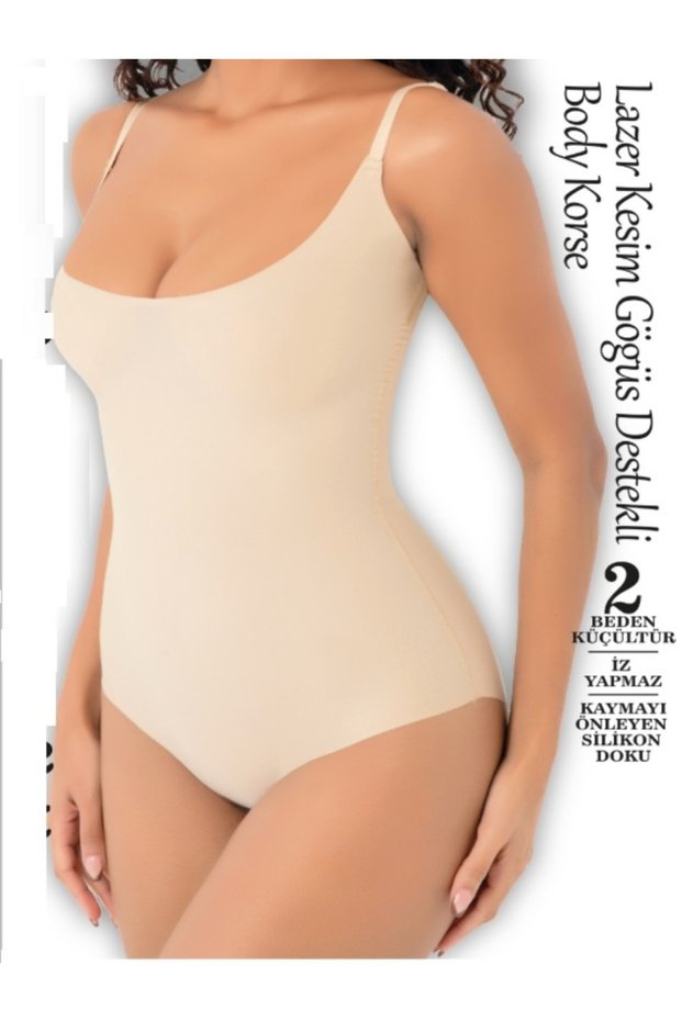 Nude Color Laser Cut Non-Marking Chest Supported Strap Body Slip Corset