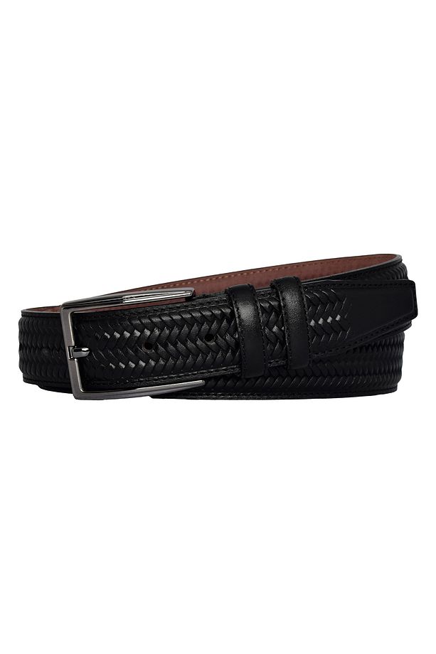 %100 Hakiki Deri, Örgü Baskılı Siyah Dikişli Klasik, Kumaş Pantolon Kemeri 3.5 Cm_Dikisli.Örgülü - 5