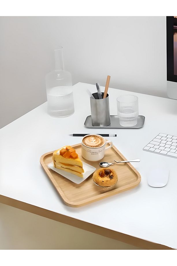 Bambu Servis Tabağı, 2 Adet 20x20 cm Lüks Kare Sunum Seti - 2