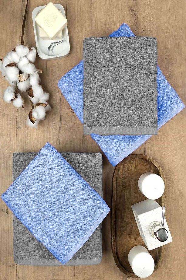 4 lü Banyo Havlusu Takımı Soft Büyük Havlulu Pamuklu Havlu Seti 90X150 Cm Gri - 2