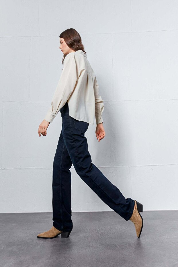 Ekru Oval Kesim Basic Gömlek - 5