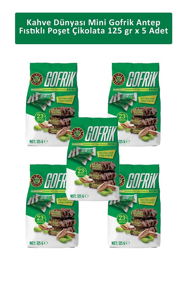 Mini Gofrik Antep Fıstıklı Poşet Çikolata 125 gr x 5 Adet - 1