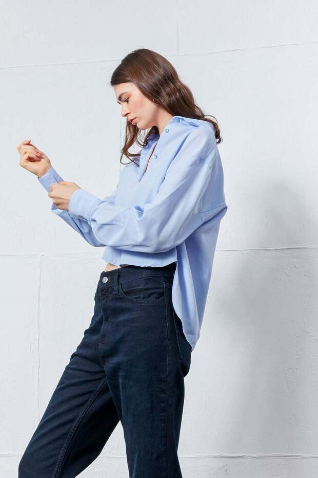 Bebe Mavisi Oval Kesim Basic Gömlek - 2