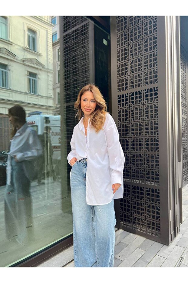 OVERSİZE POPLİN KUMAŞ GÖMLEK - 2