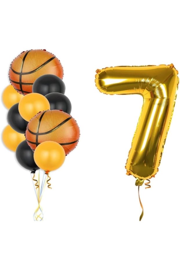 Gold Number Basketball Ball Foil And Latex Balloon Set 7