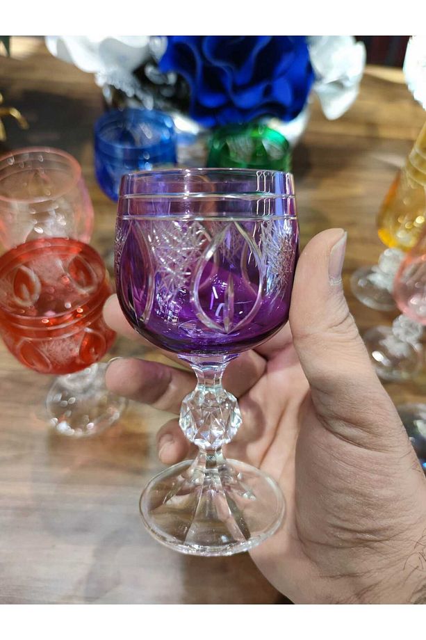 PANDORANINKUTUSU BOHEMİA CRİSTAL YAPRAK DESEN RENKLİ KAHVE YANI SU BARDAĞI 150 CC - 2