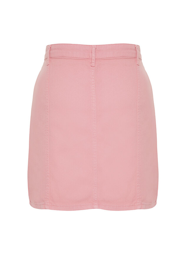 Pembe Düğmeli Mini Denim Etek TBBSS24AZ00045 - 9