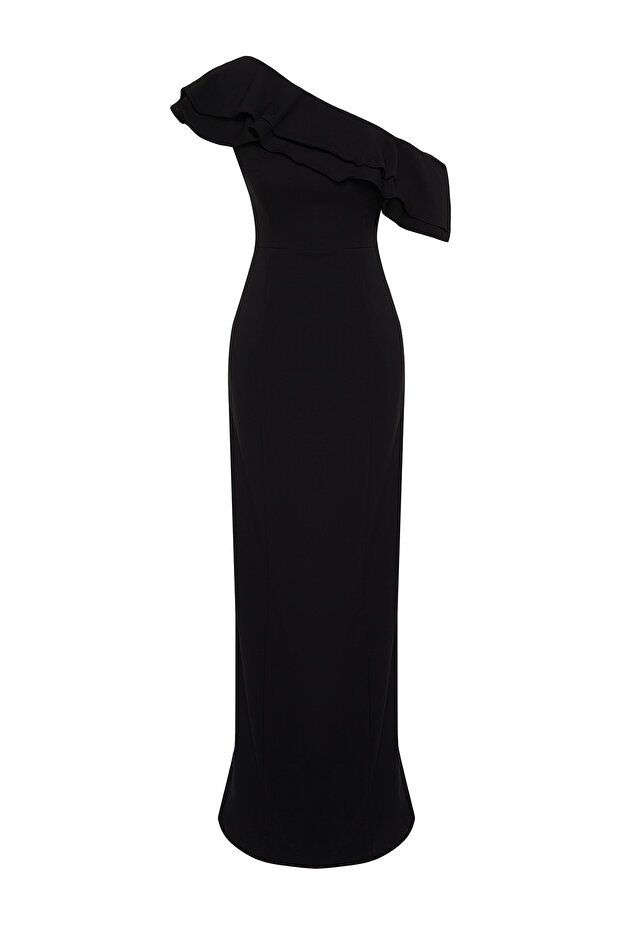 Fekete testet átölelő, szőtt, elegáns estélyi ruha, hosszú ruha TPRSS24AE00066 - 8