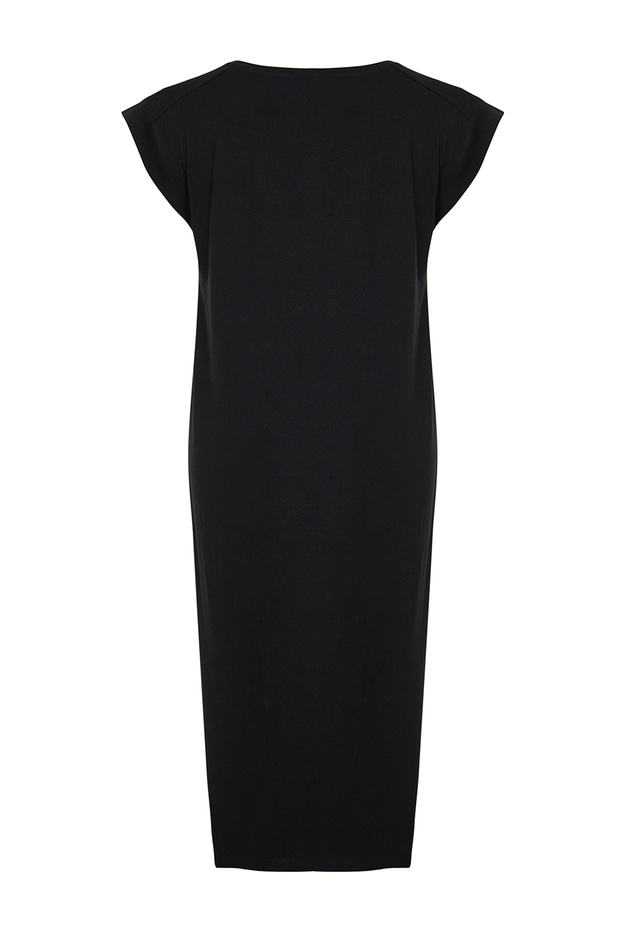 Siyah Düz T-shirt Elbise %100 Pamuk Ay Kol Shift/Rahat Kesim Midi Midi Elbise TWOSS24EL00126 - 7