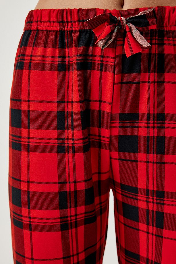 Kadın Kırmızı Desenli Yumuşak Dokulu Örme Pijama Altı CE00089 - 7