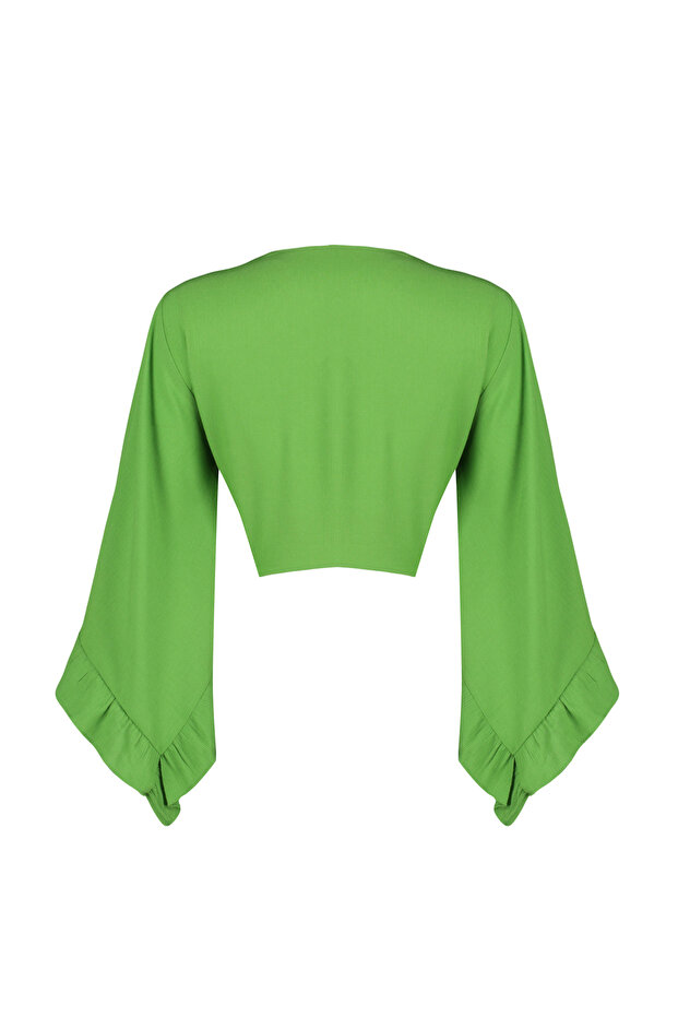 Yeşil Dokuma Volanlı Plaj Crop Bluz TBESS19BB0095 - 8